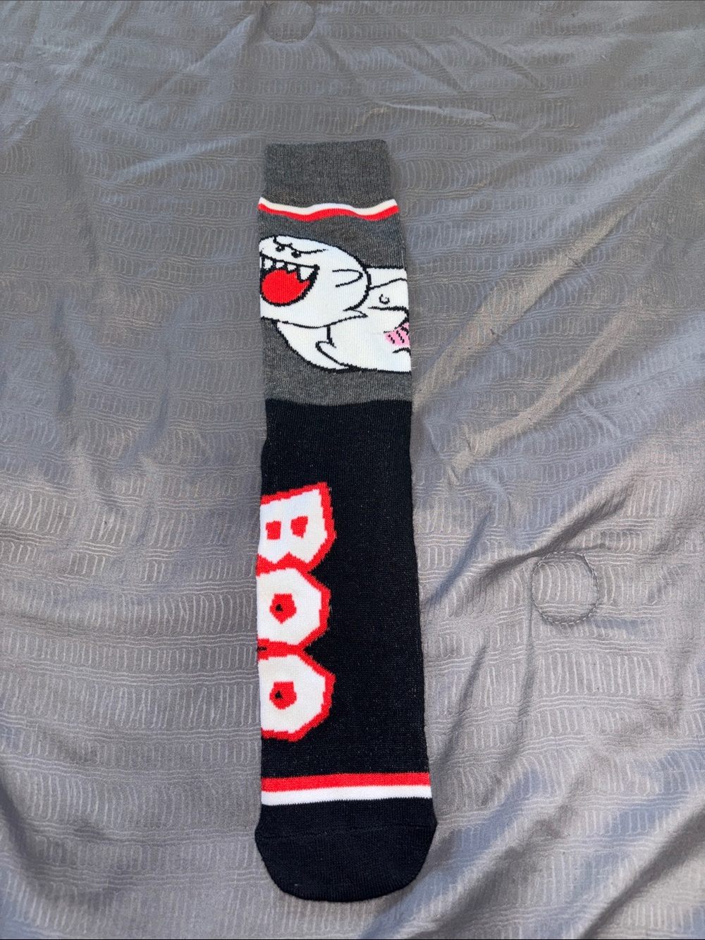Nintendo Boys Boo Ghost Black Gray Red Crew Socks